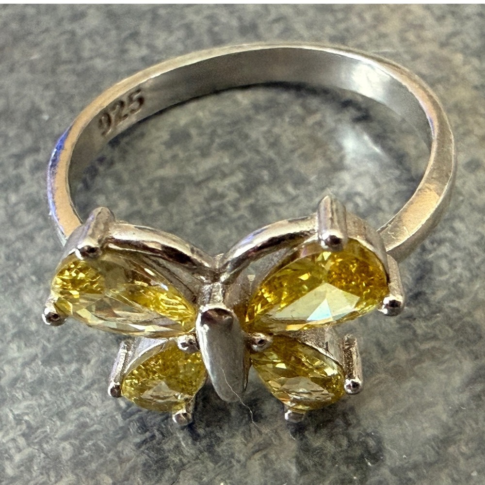 Sterling Silver Butterfly citrine Ring Pear Stones Statement Whimsical‎ fairy